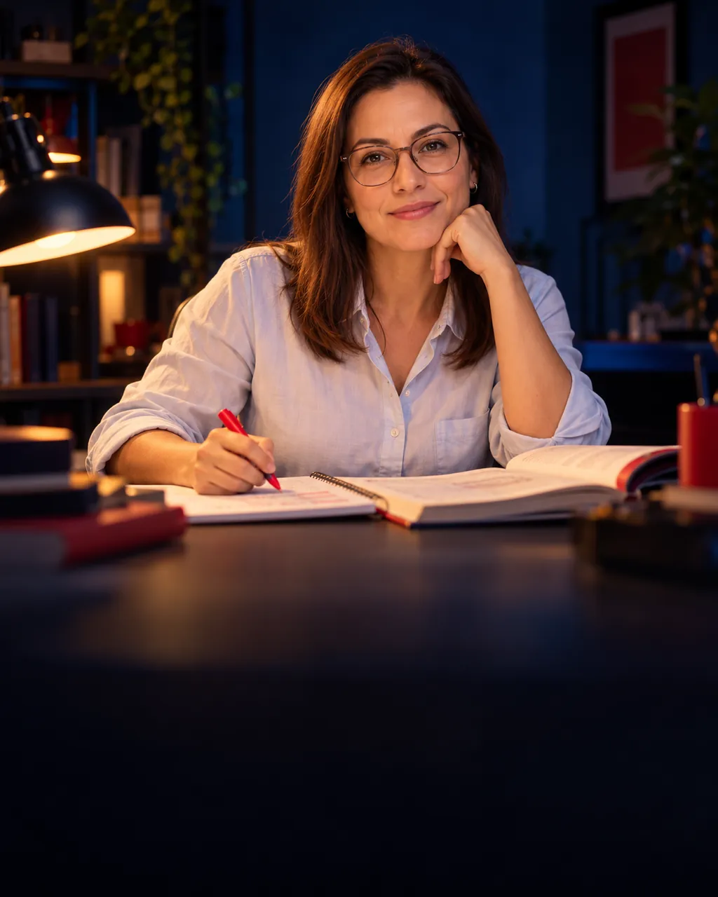 Adulta estudando espanhol para uma prova de proficiência